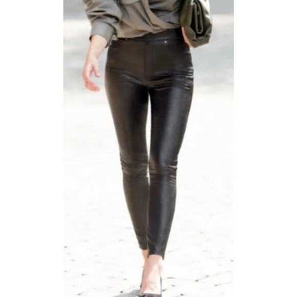 Spanx Faux Leather Like Ankle Skinny Pants Size Small Pull On Black *with slit* - Picture 3 of 10